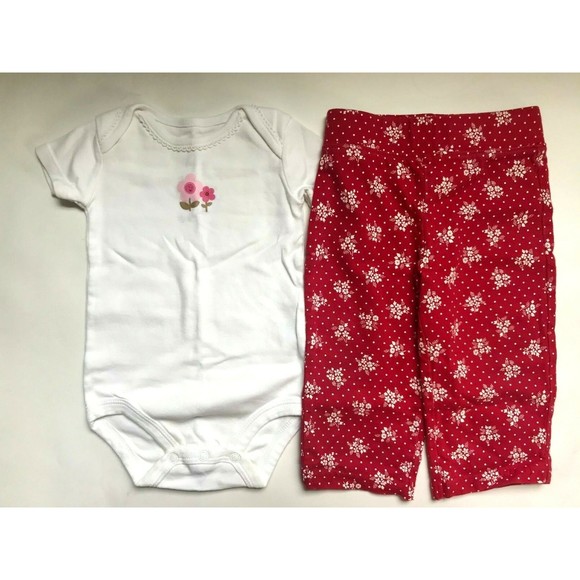 Girl's Size 6M 3-6 Months Two Piece Carter's Cream Floral Top & Red Floral Pants - Picture 1 of 9